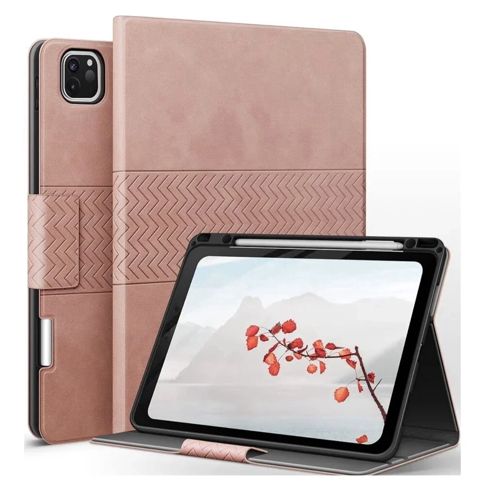 Pink iPad Pro 12.9 Folio Case 6th 5th 4th 3rd Gen Pencil Holder Auto Wake Cover